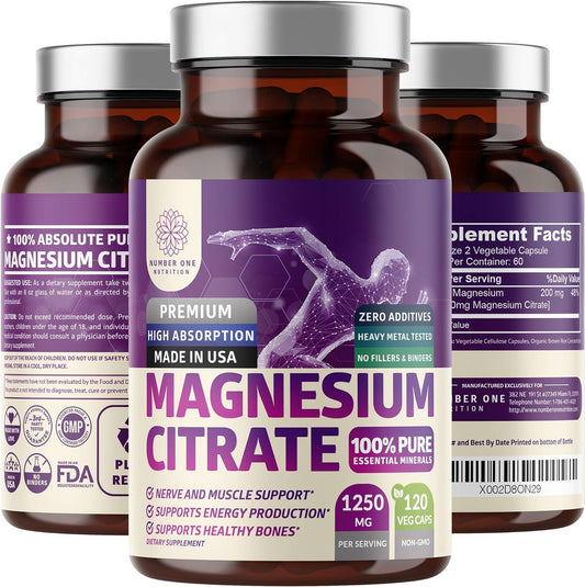 N1N Premium Magnesium Citrate Capsules 1250mg 120 Veg Caps