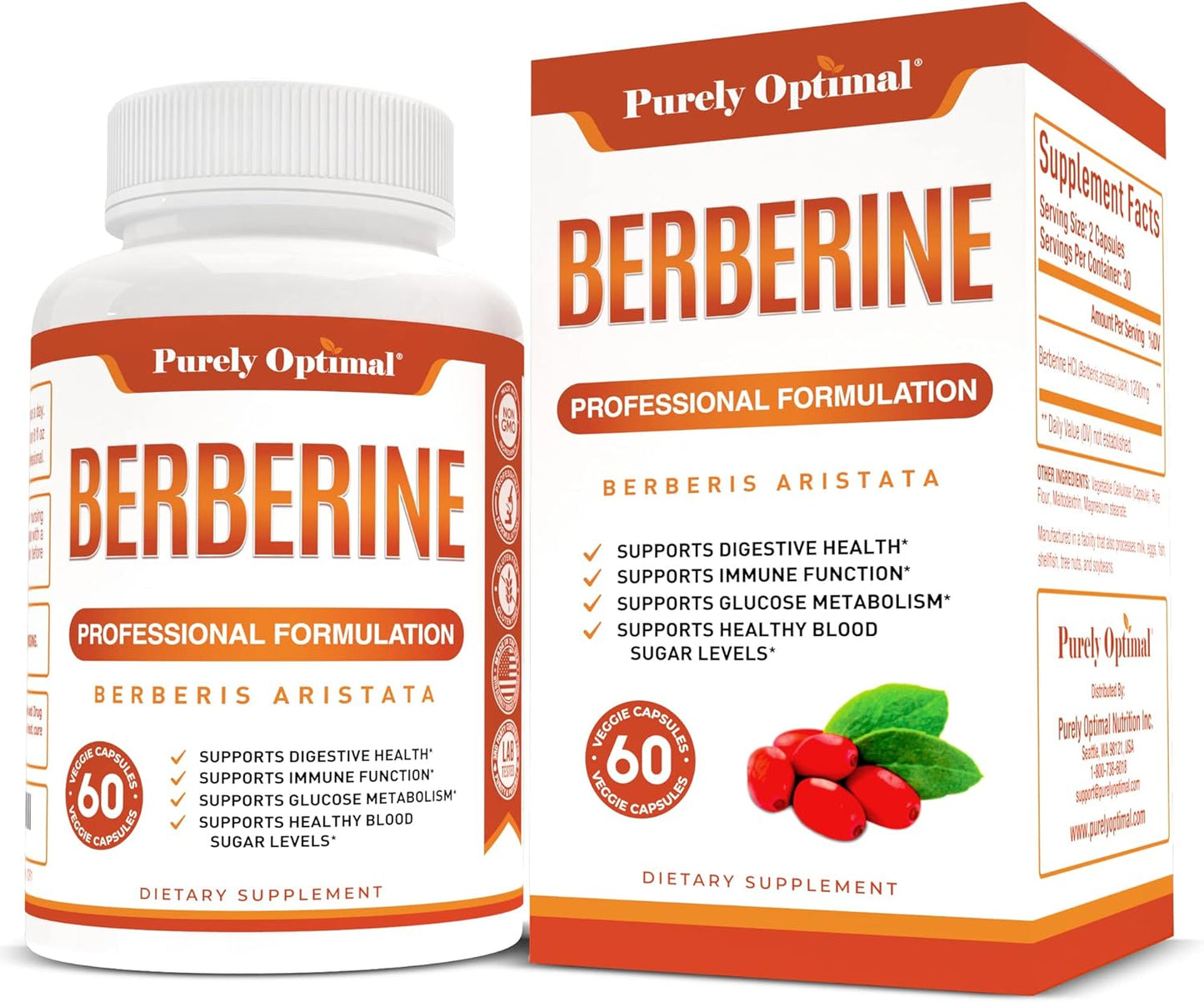 Purely Optimal Premium Berberine 1200mg  Supplement - 60 capsules