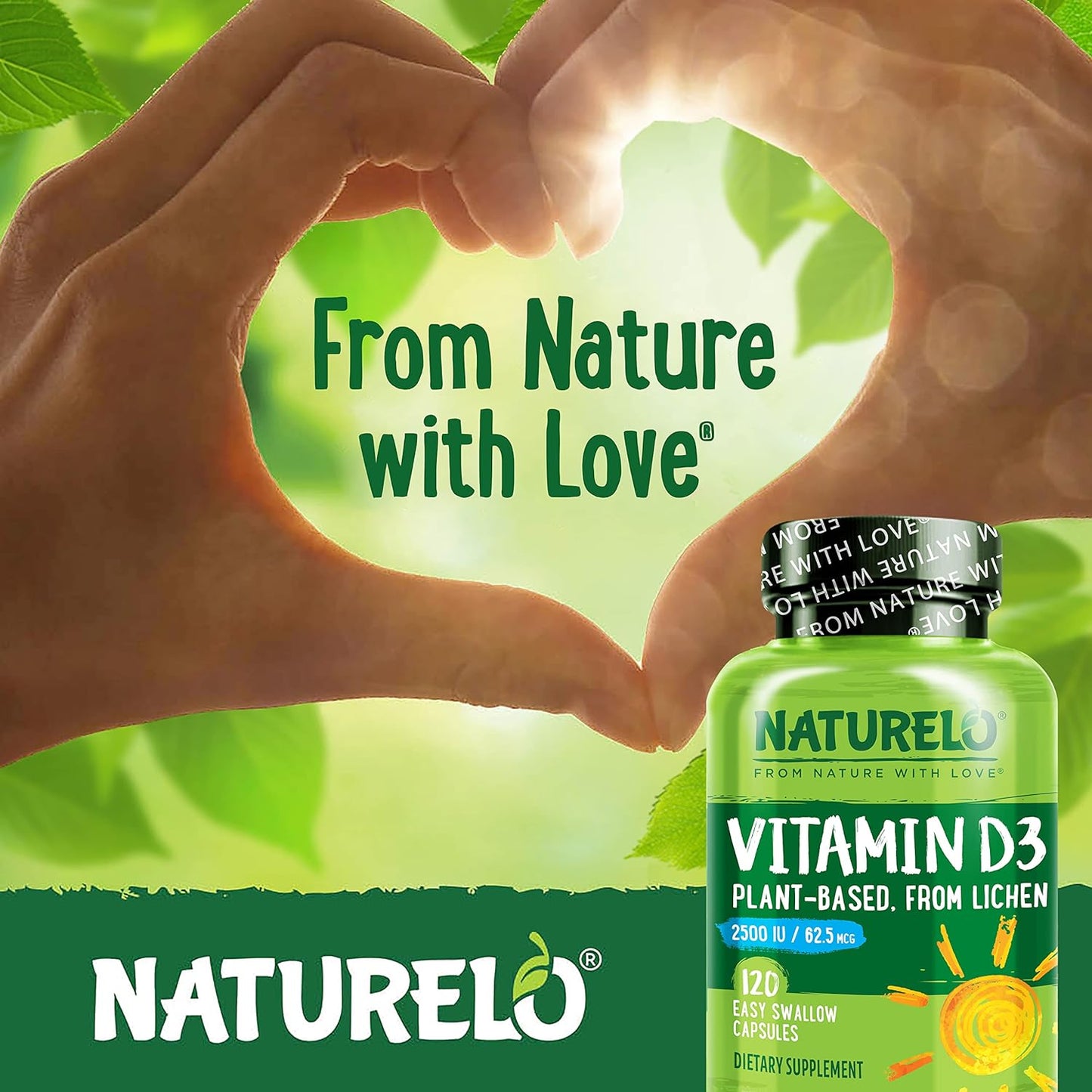 NATURELO Vitamin D - 2500 IU - Plant Based from Lichen - 120 count