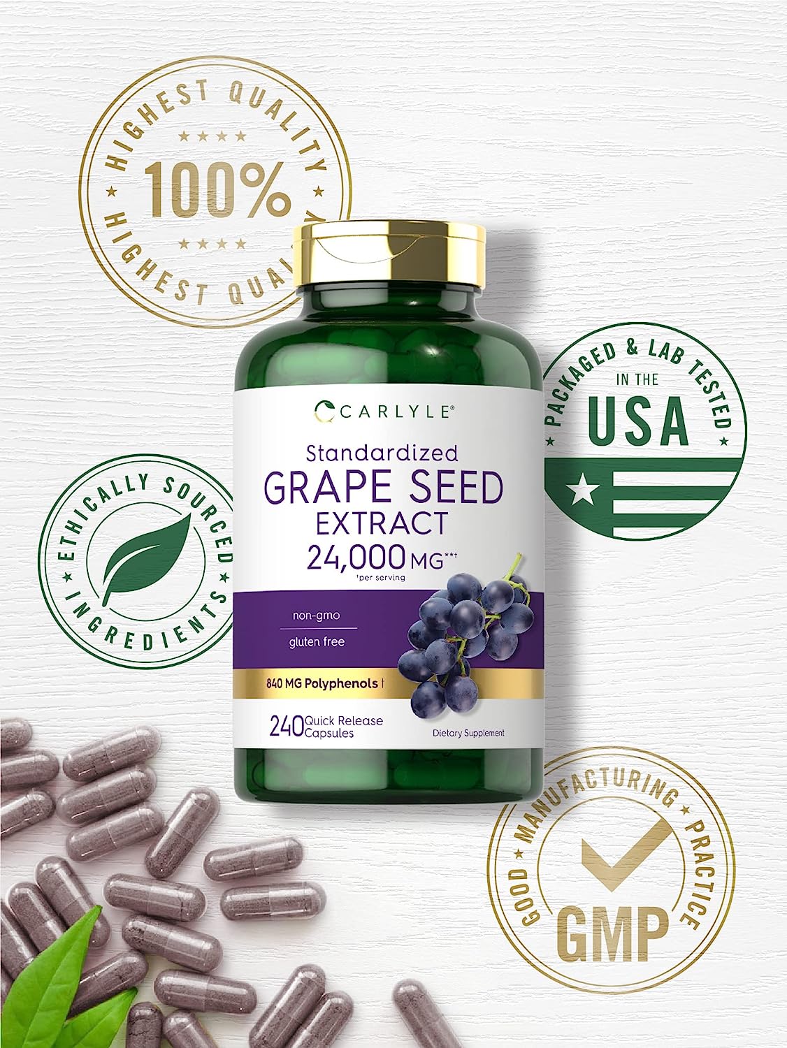 Carlyle Grape Seed Extract 24,000 mg Equivalent 240 Capsules