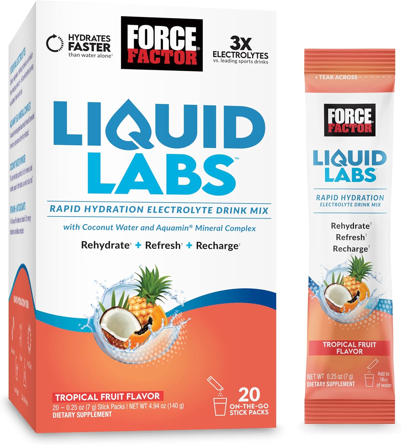 FORCE FACTOR Liquid Labs Electrolytes Powder, 20 stick