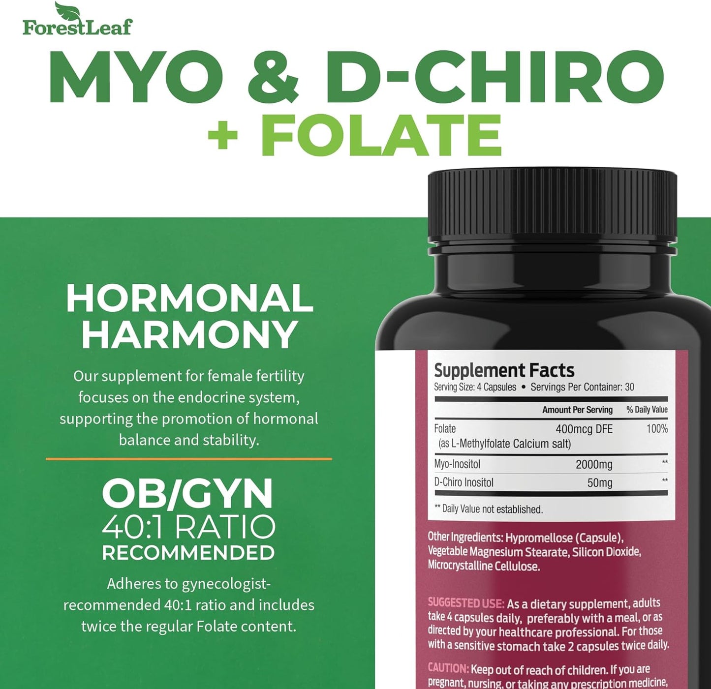 Myo-Inositol & D-Chiro Inositol Capsules w Folate - 120 capsules