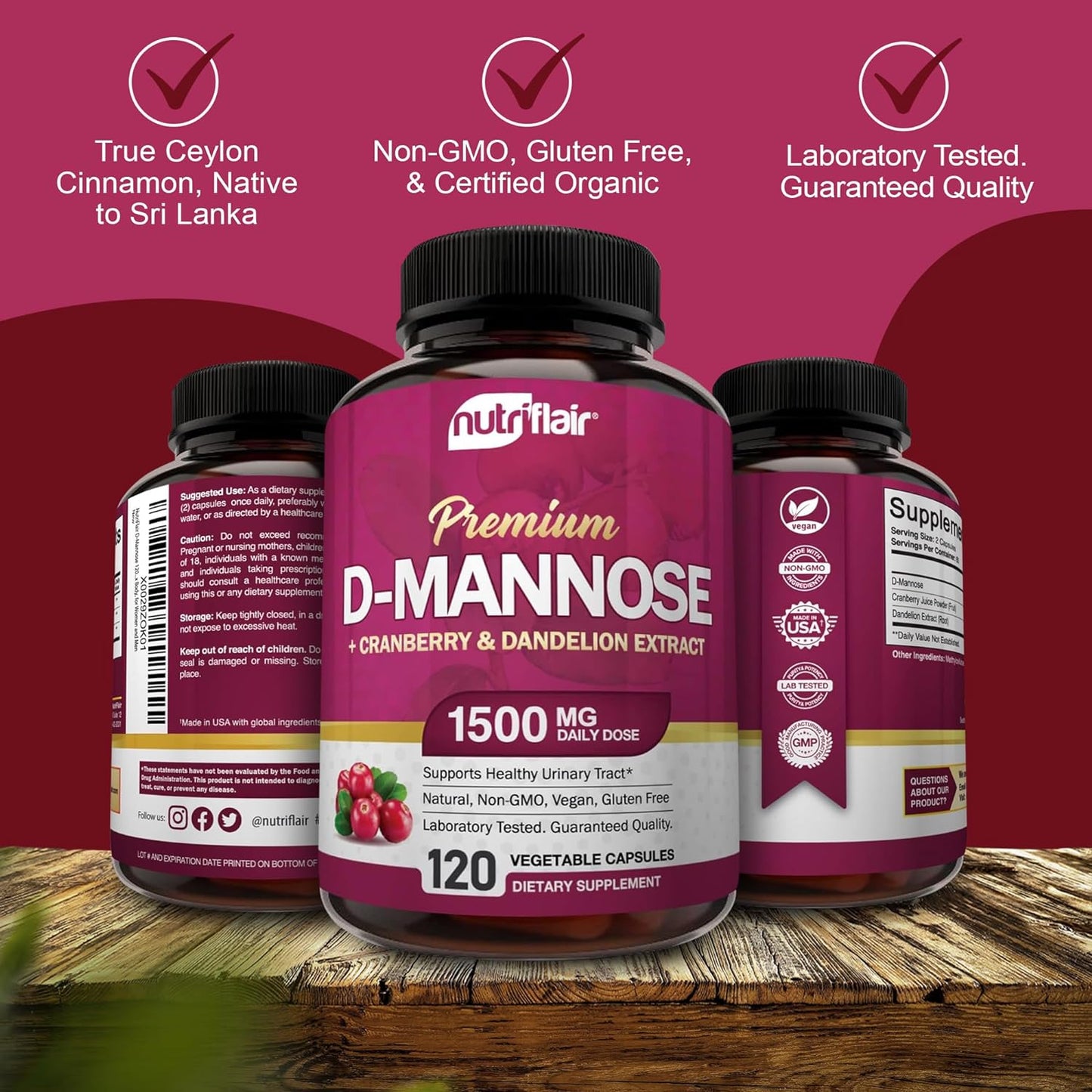 NutriFlair D-Mannose 1200mg, 120 Capsules