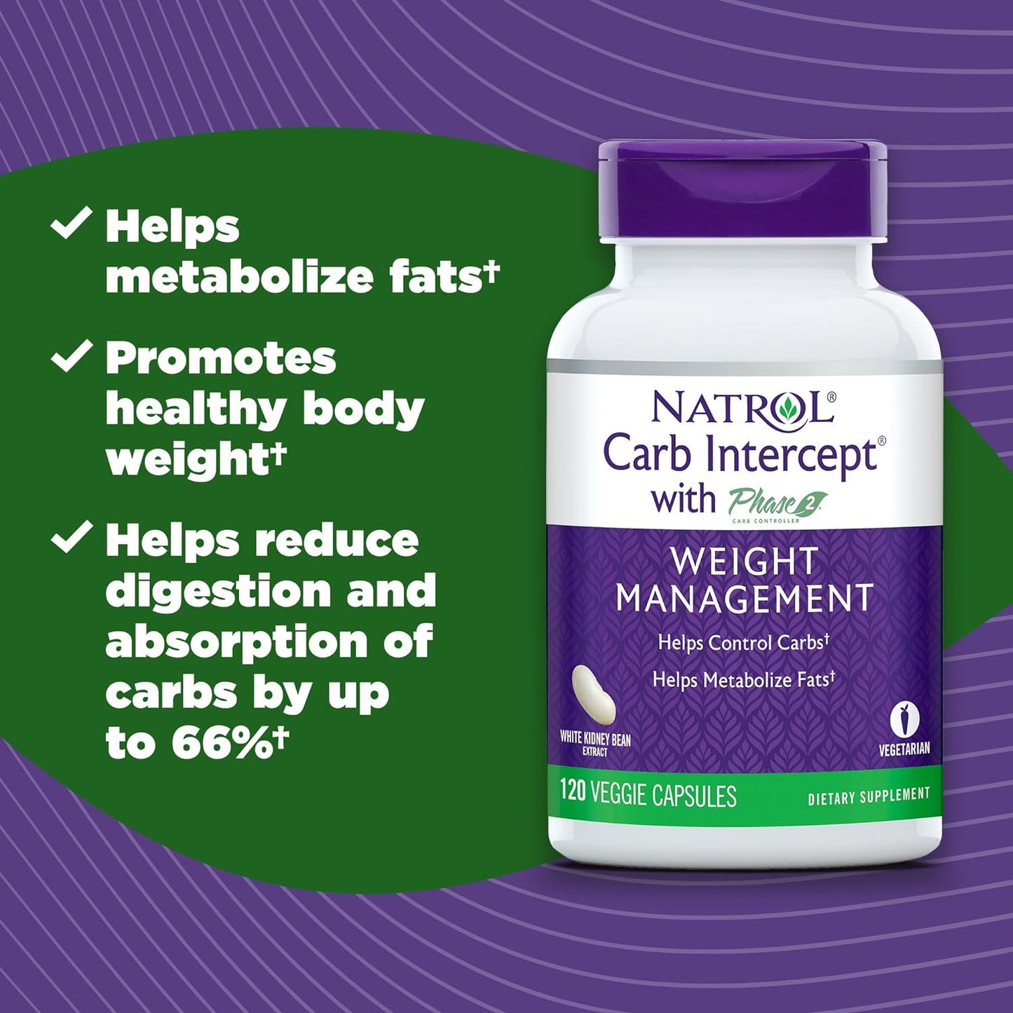 Natrol Carb Intercept Capsules with White Kidney Bean Extract 120 Count