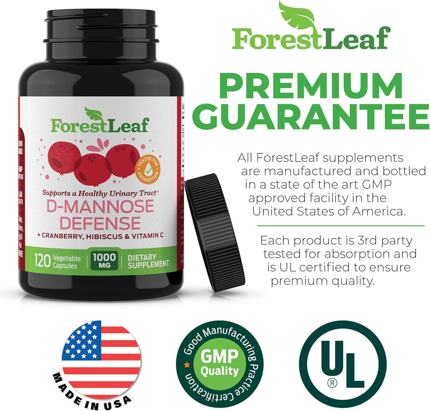 ForestLeaf D-Mannose Defense 1000mg - - 120 Veggie Capsules