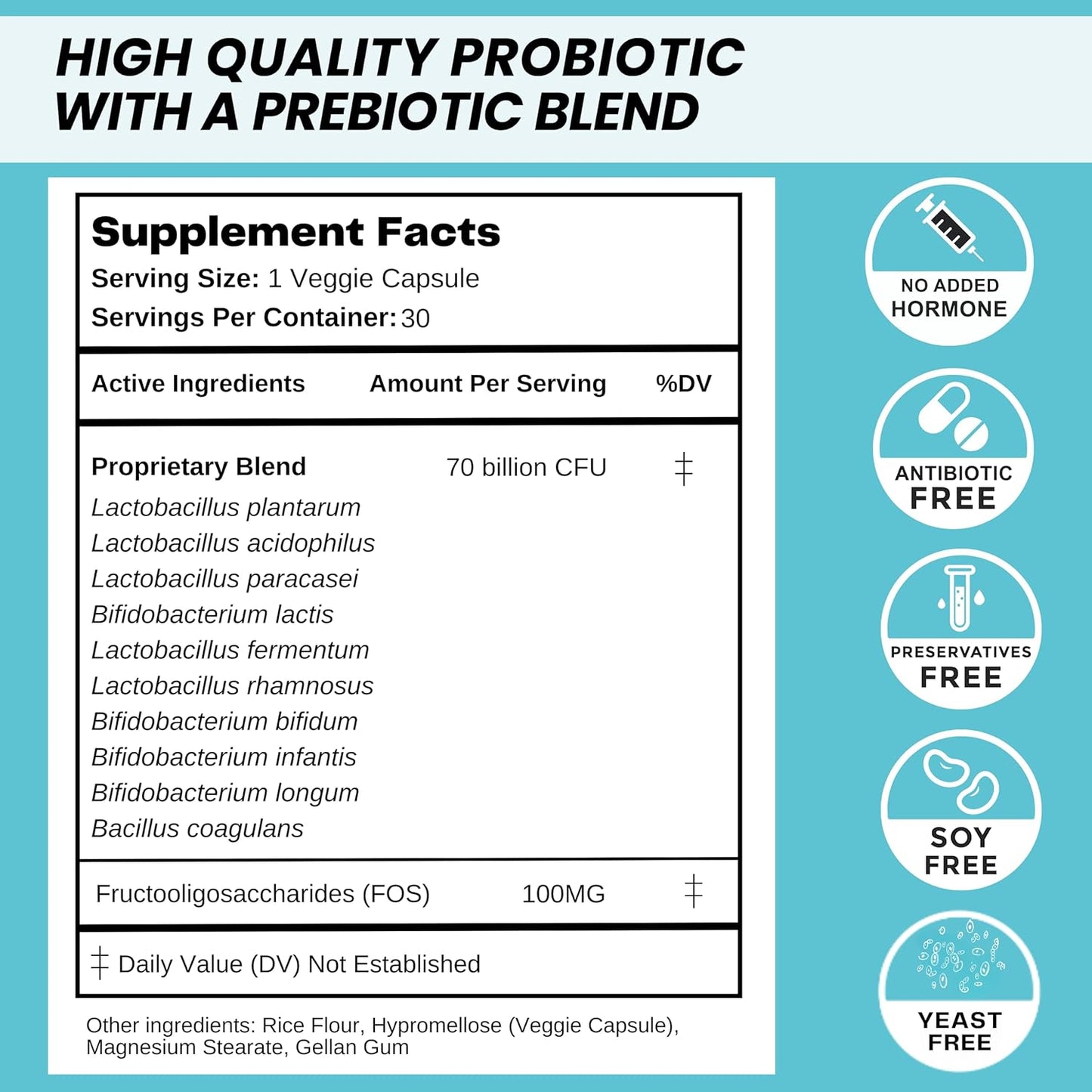 NATURE'S BASE Probiotics 70 Billion CFU - 10 Strains Including Lactobacillus 30 Caps