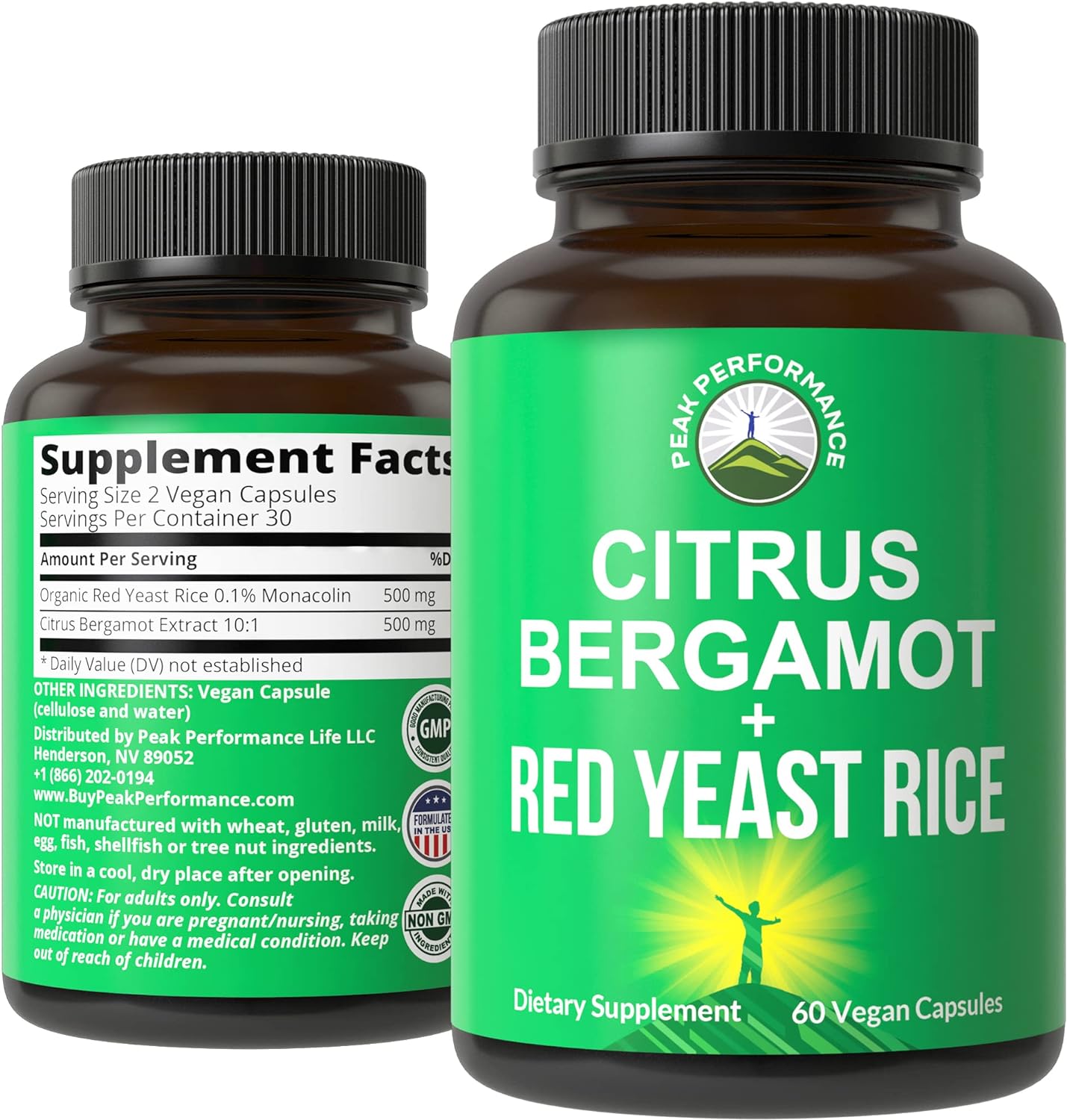 Peak Performance Citrus Bergamot + Red Yeast Rice. 2-in-1 Supplement.