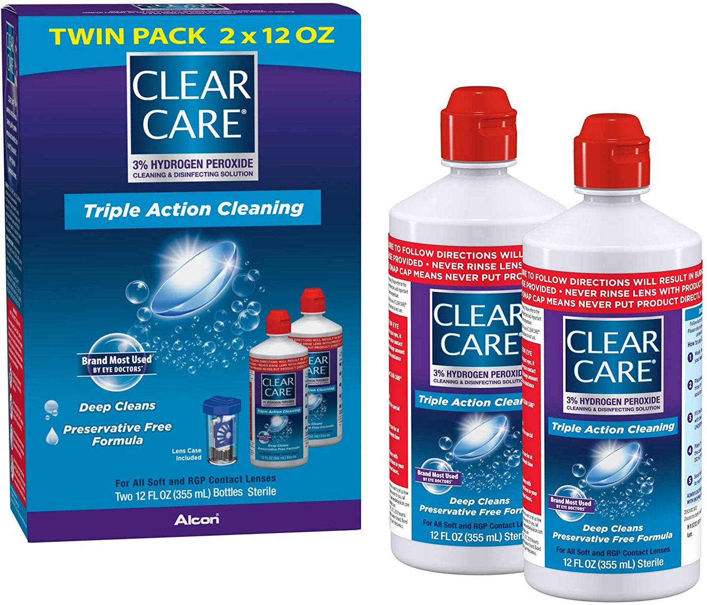 Clear Care Cleaning & Disinfecting Solution with Lens Case, Twin Pack, 12 Fl Oz