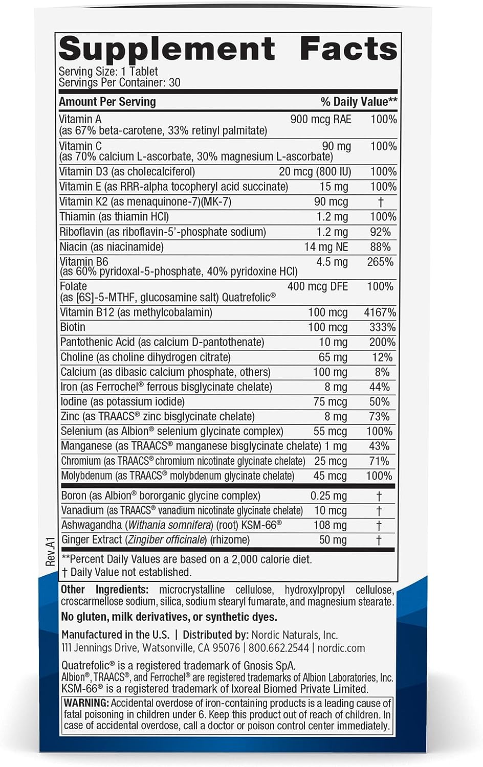 Nordic Naturals Women’s Multivitamin One Daily 30 Tablets