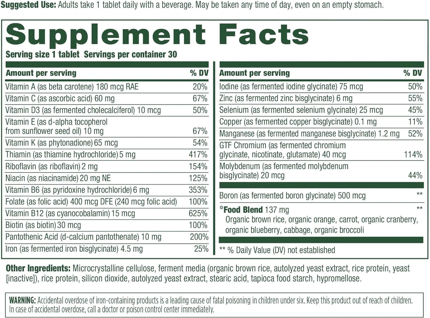 MegaFood One Daily Multivitamin - Multivitamin for Women and Men 30 tabs