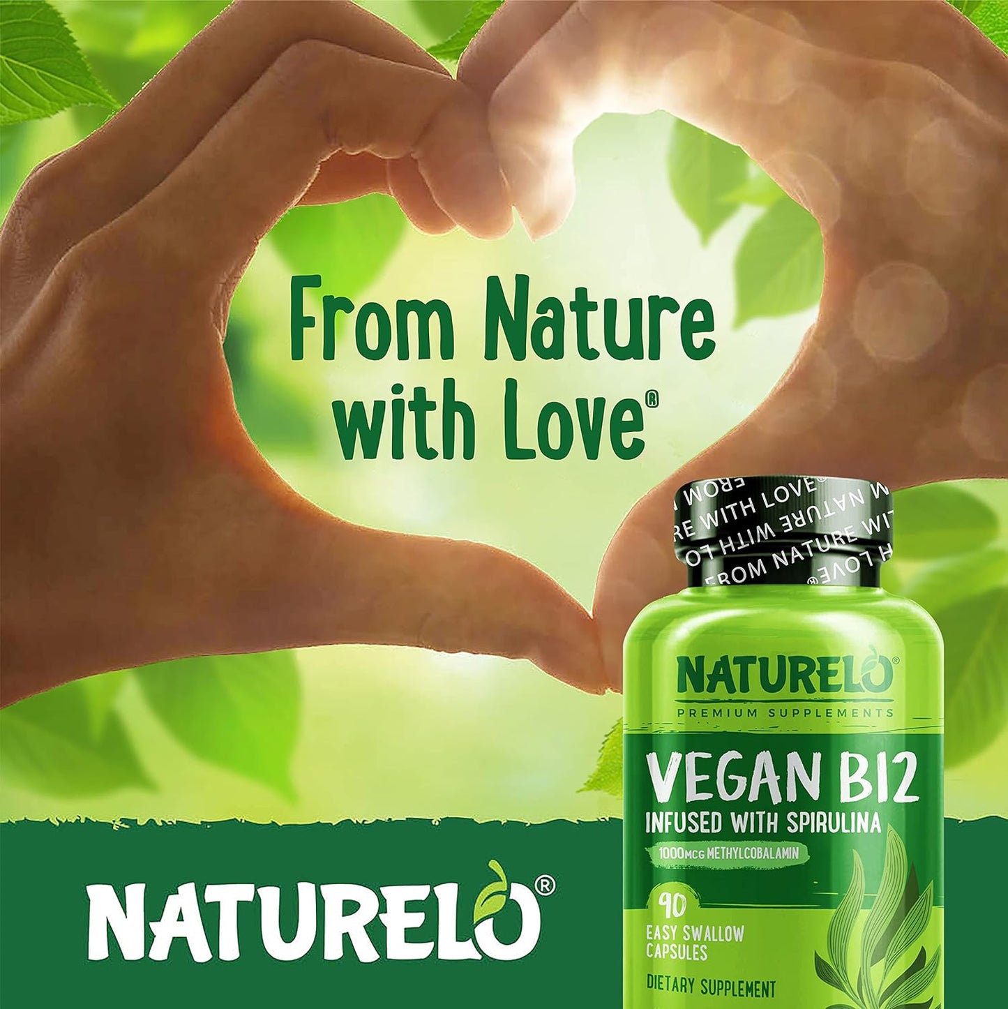 NATURELO Vegan B12 with Organic Spirulina- 90 Mini Capsules