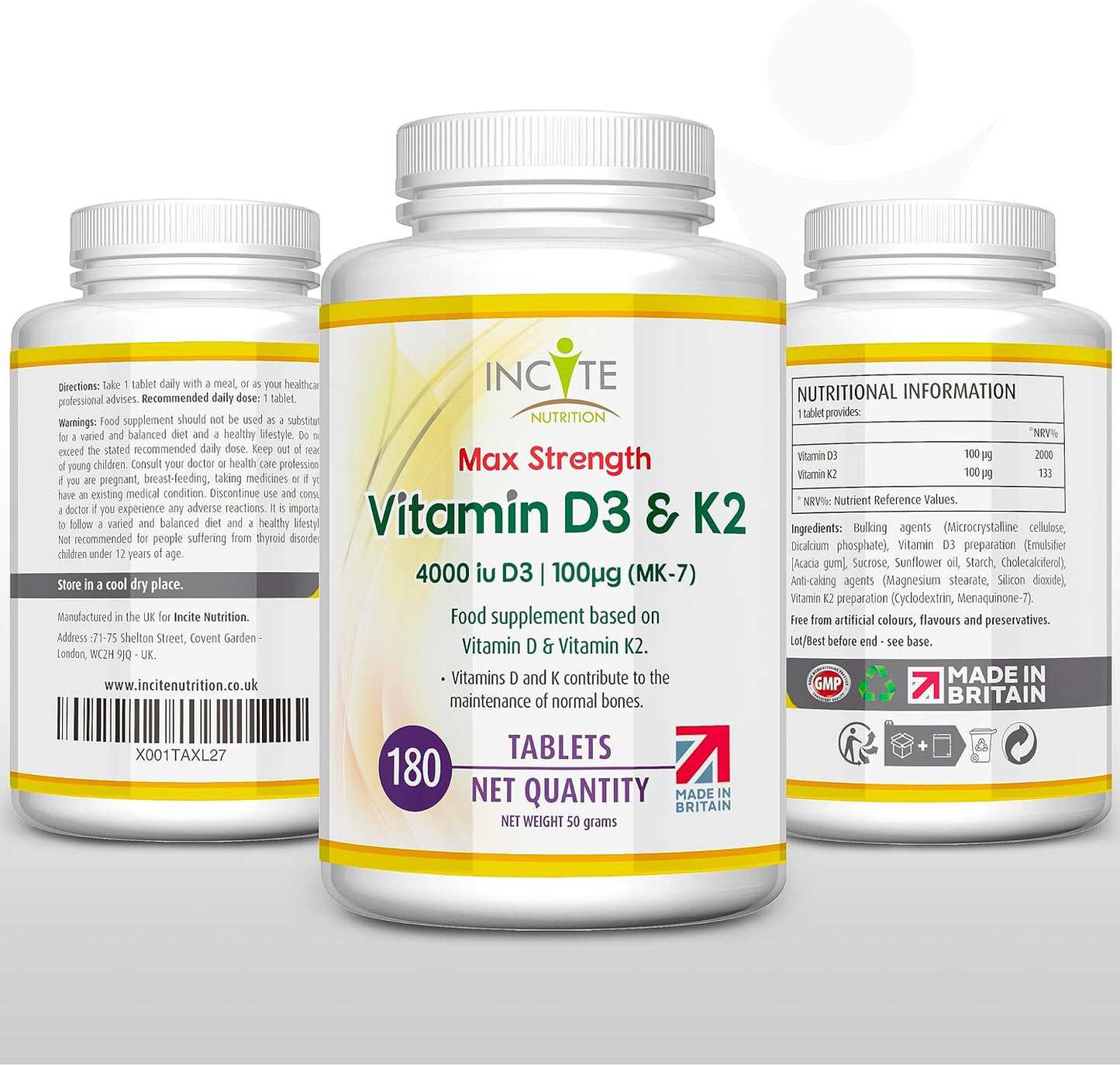 Vitamin D3 K2 (MK7) - Vitamin D3  & Vitamin K2-180 Tablets