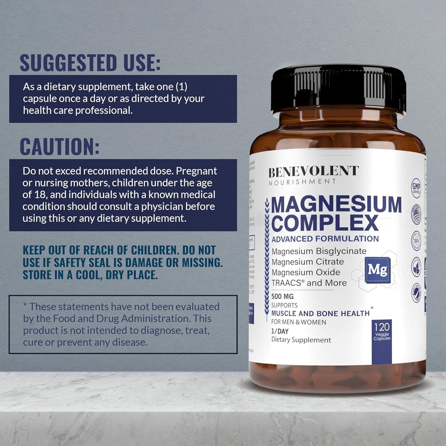 Magnesium Complex with 5 Best Forms - 4 Month Supply of 500mg Magnesium Glycinate -120 count