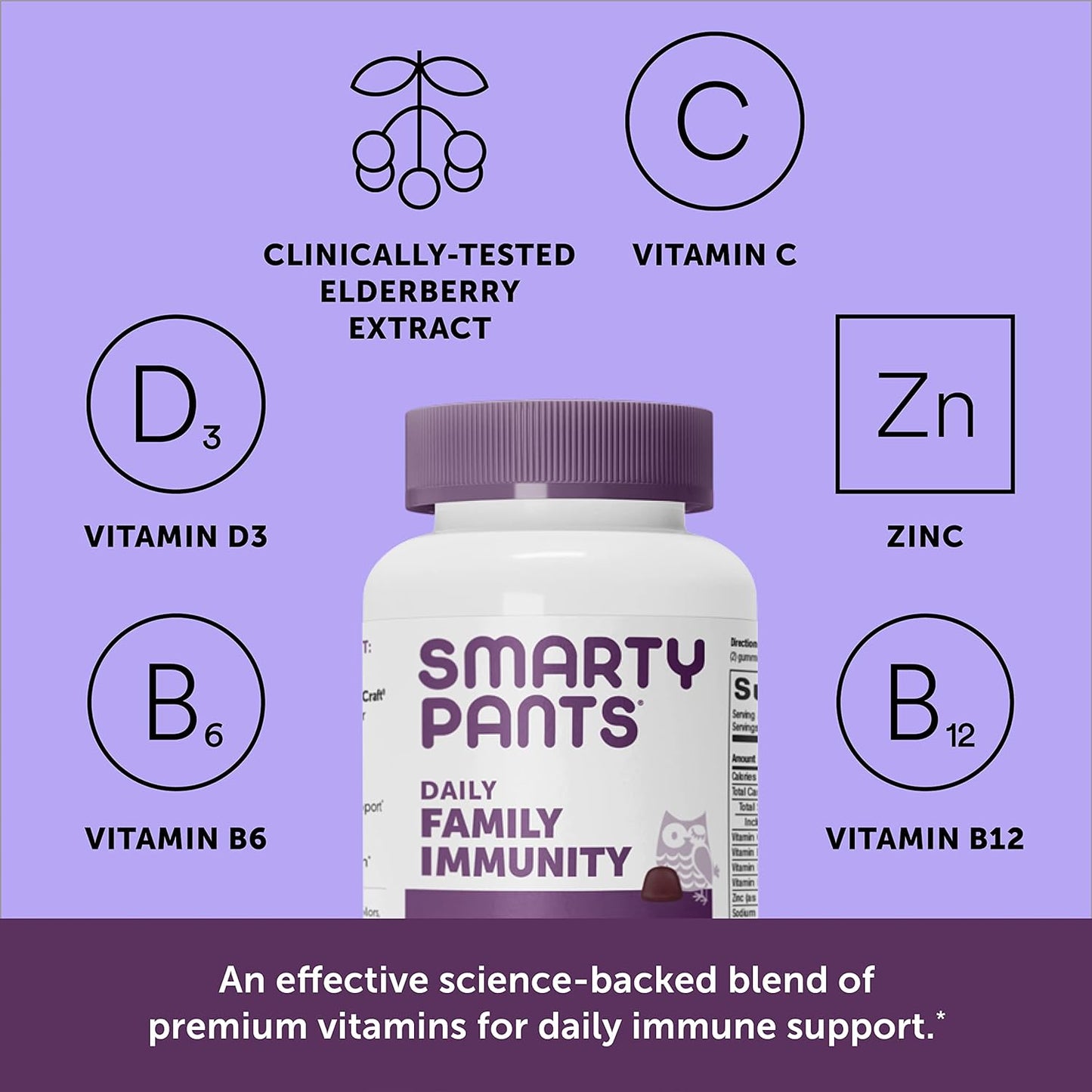 SmartyPants Immune Support Supplement: Clinically Tested Elderberry Gummies  50 count