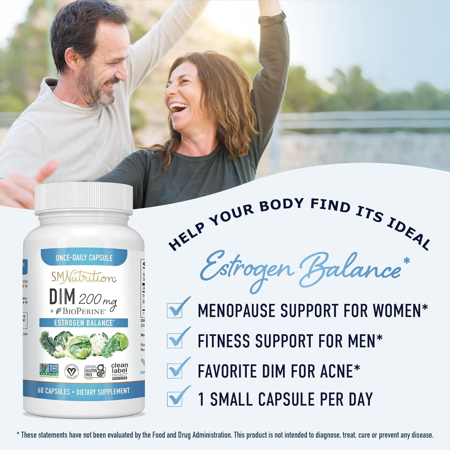 DIM Supplement 200 mg | Estrogen Hormone Balance for Women & Men 60 count