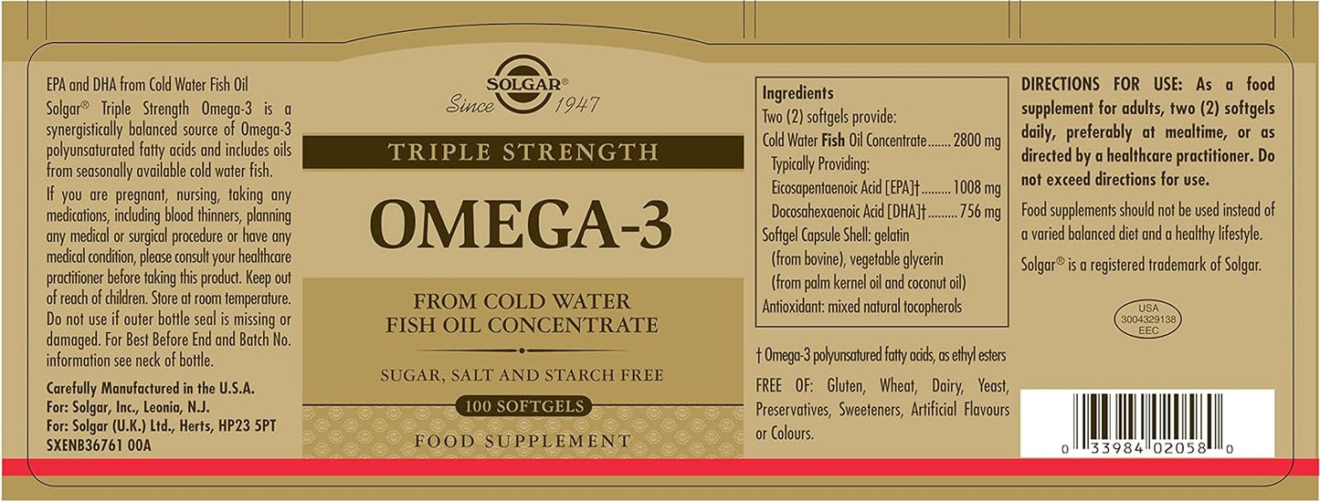 Solgar Triple Strength Omega-3  100 Softgels