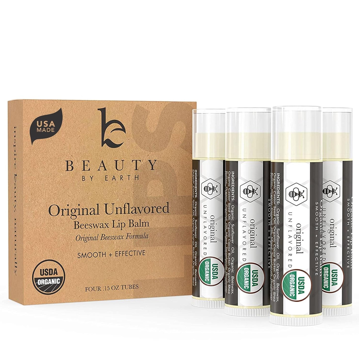 Organic Lip Balm - 4 Pack Unflavored Organic Gifts