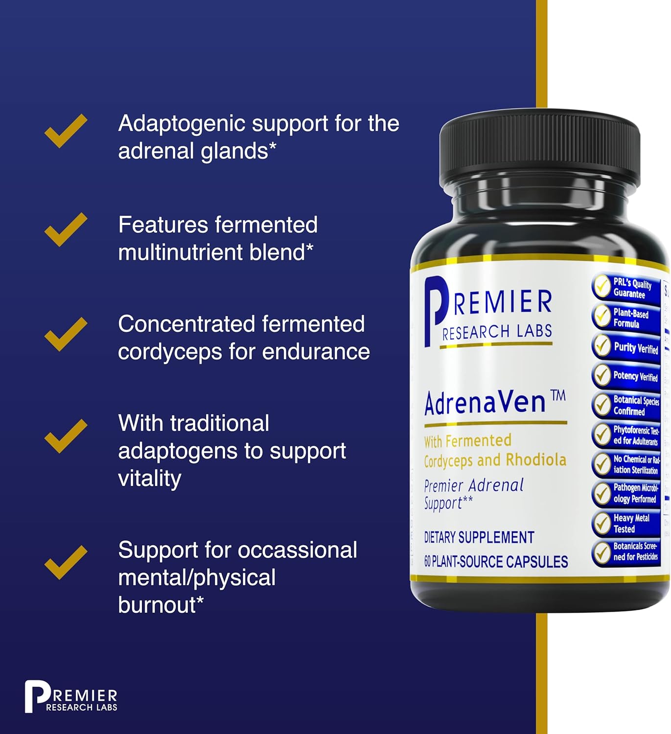 Premier Research Labs: 30 Servings-AdrenaVen - Adrenal Health Supplement - 60 Plant-Source Capsules