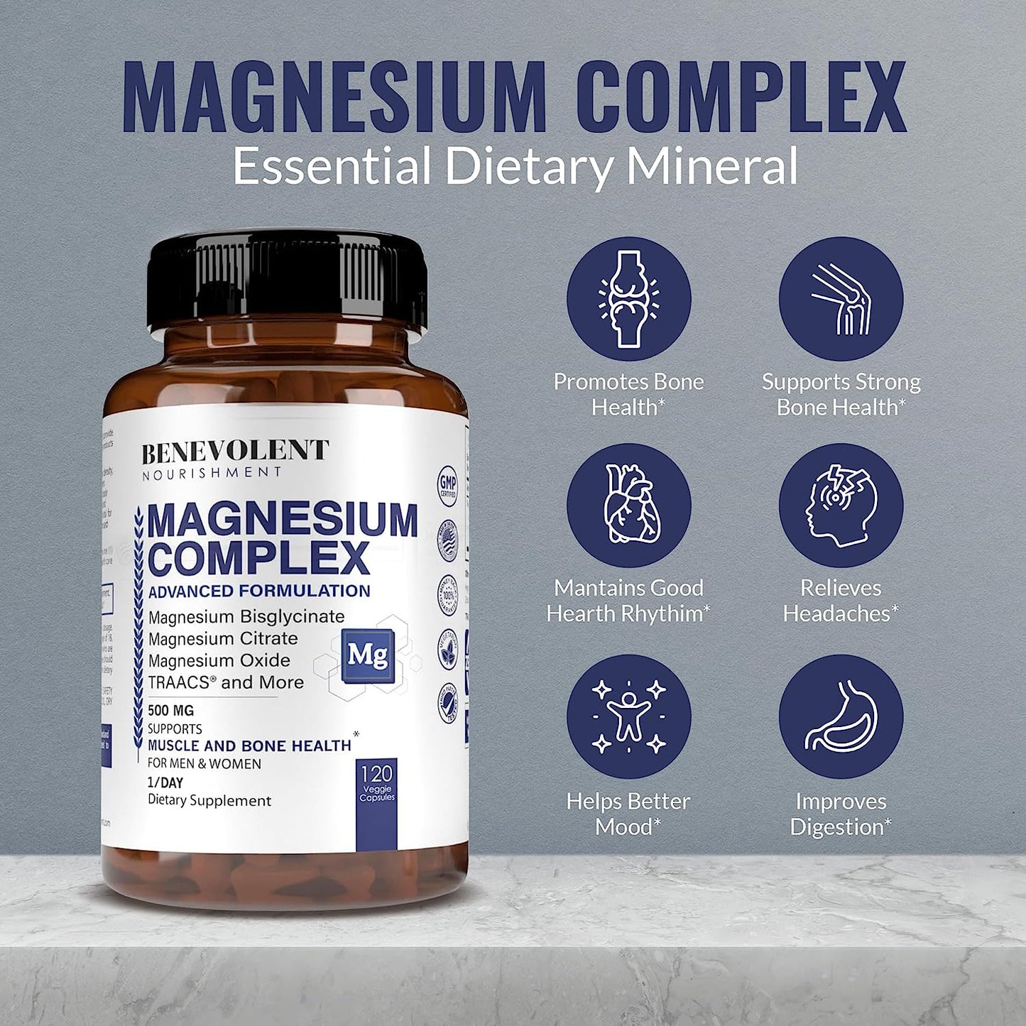 Magnesium Complex with 5 Best Forms - 4 Month Supply of 500mg Magnesium Glycinate -120 count