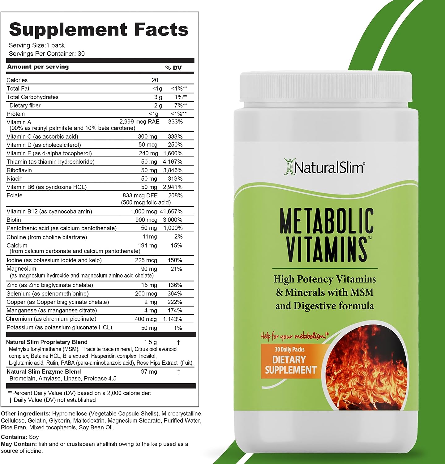 NaturalSlim Metabolic Vitamins - Combination of High Potency