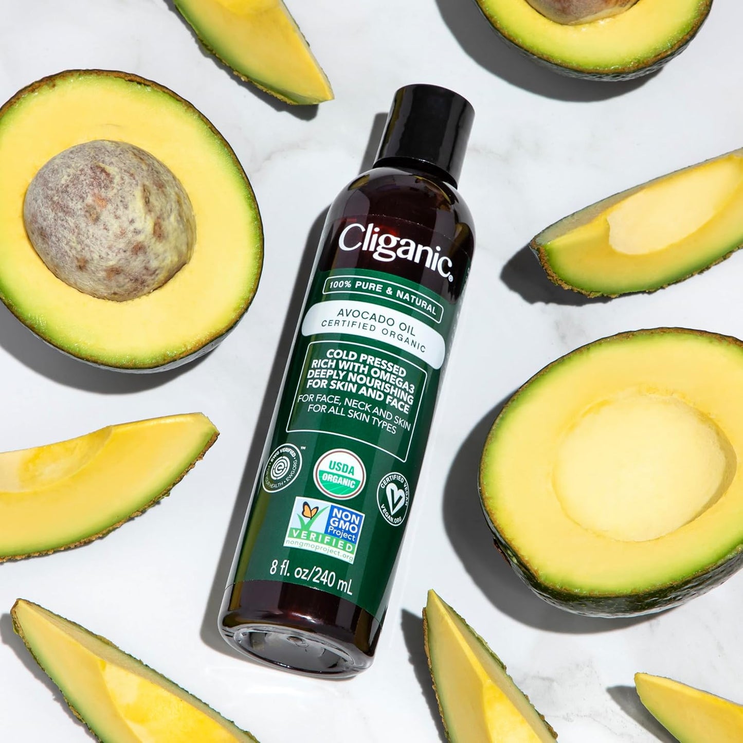 Cliganic Organic Avocado Oil, 100% Pure (8oz) - for Skin & Hair, Nourishing Carrier Oil for Face & Body