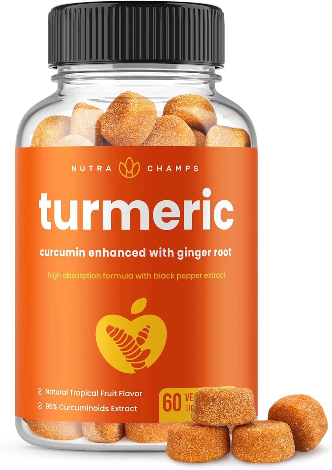 Turmeric Gummies for Adults & Kids with Ginger & Black Pepper Extract 60 gummies