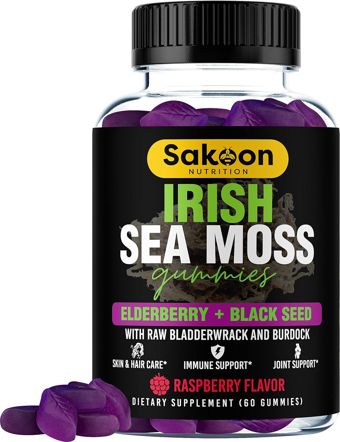 Sakoon nutrition Irish Sea Moss  Elderberry & Black Seed oil 60 Gummies