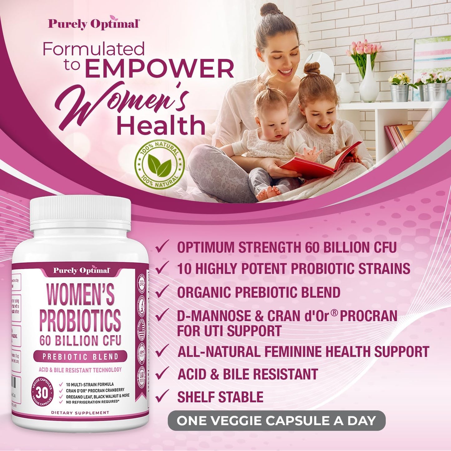 Premium Probiotics for Women - 60 Billion CFU, 30 Capsules