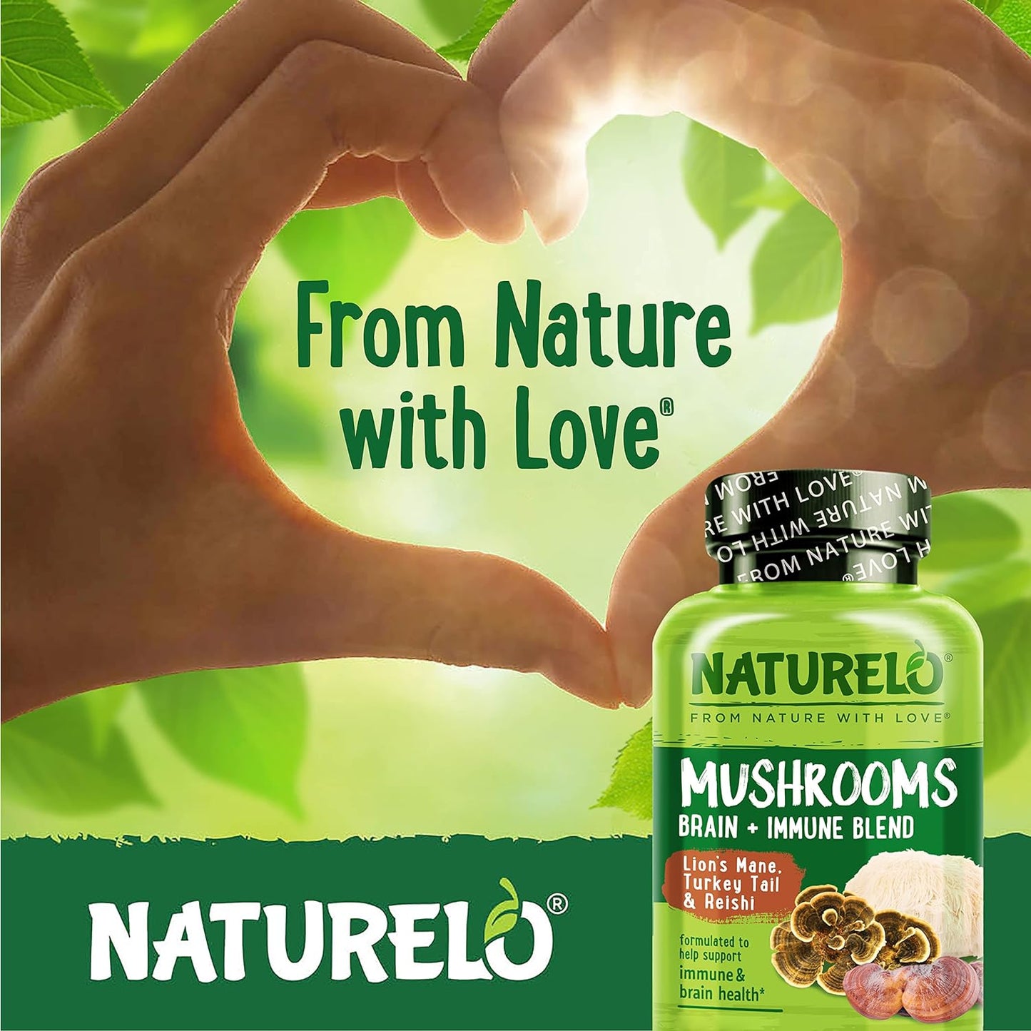 NATURELO Mushroom Supplement – Brain & Immune Health - 90 capsules