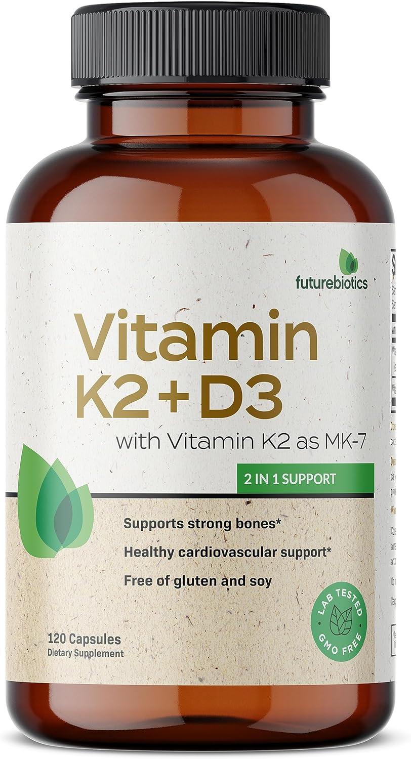 Futurebiotics Vitamin K2 with D3 Supplement  120 Vegetarian Capsules