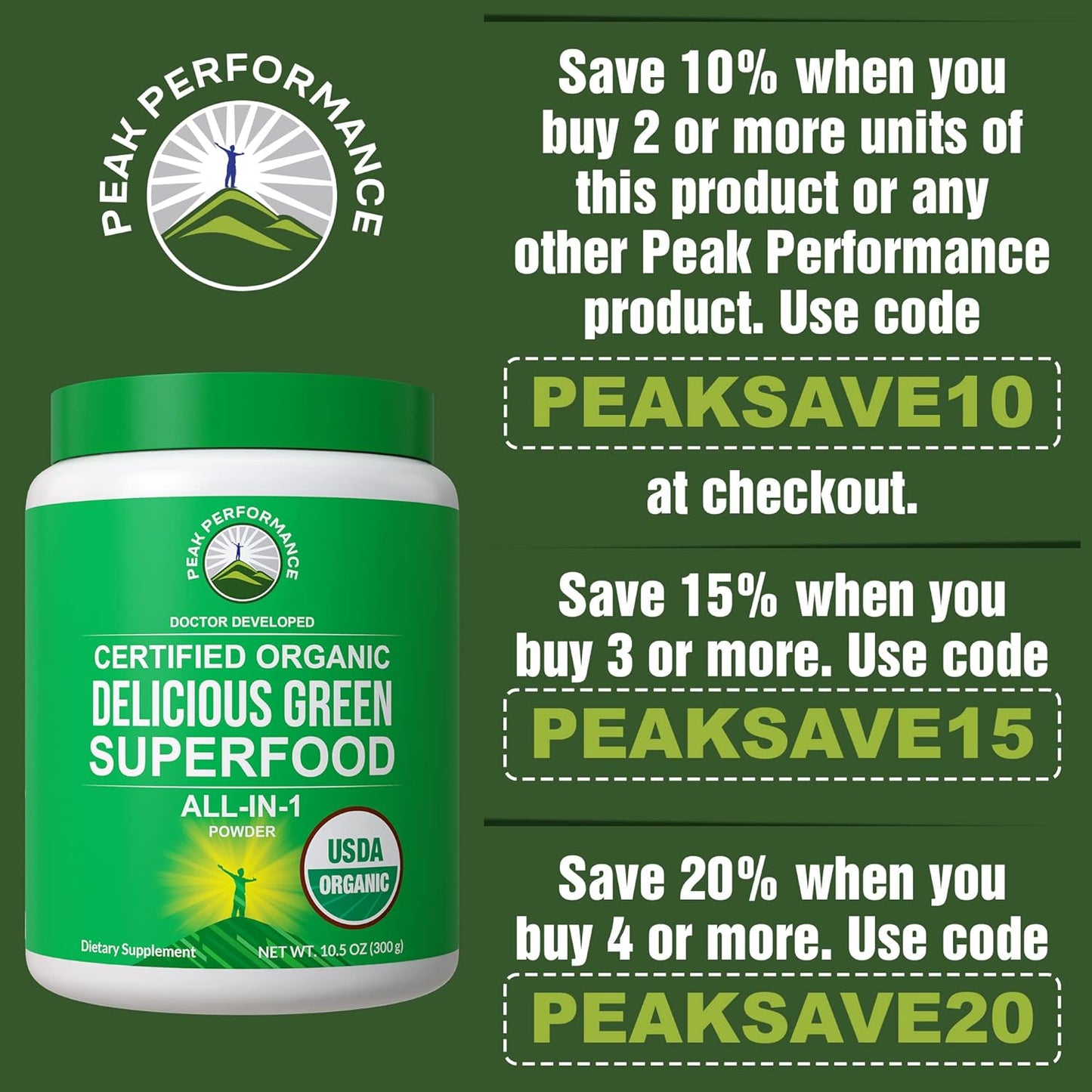 Peak Performance Organic Greens Superfood Powder