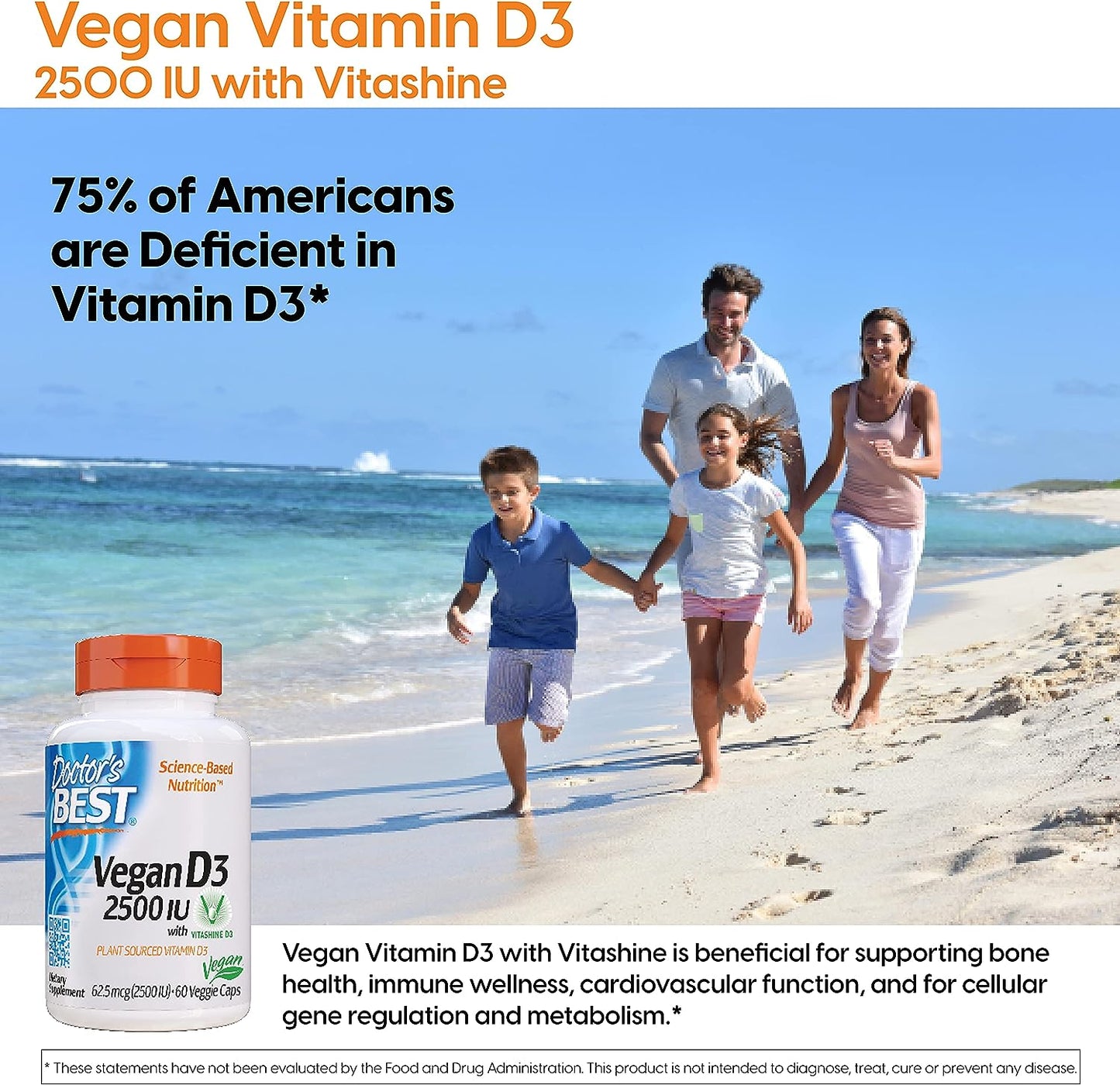 Doctor's Best Vitamin D3 2500IU with Vitashine D3, Non-GMO, Vegan, Gluten & Soy Free, Regulates Immune Function, Supports Healthy Bones, 60 Count