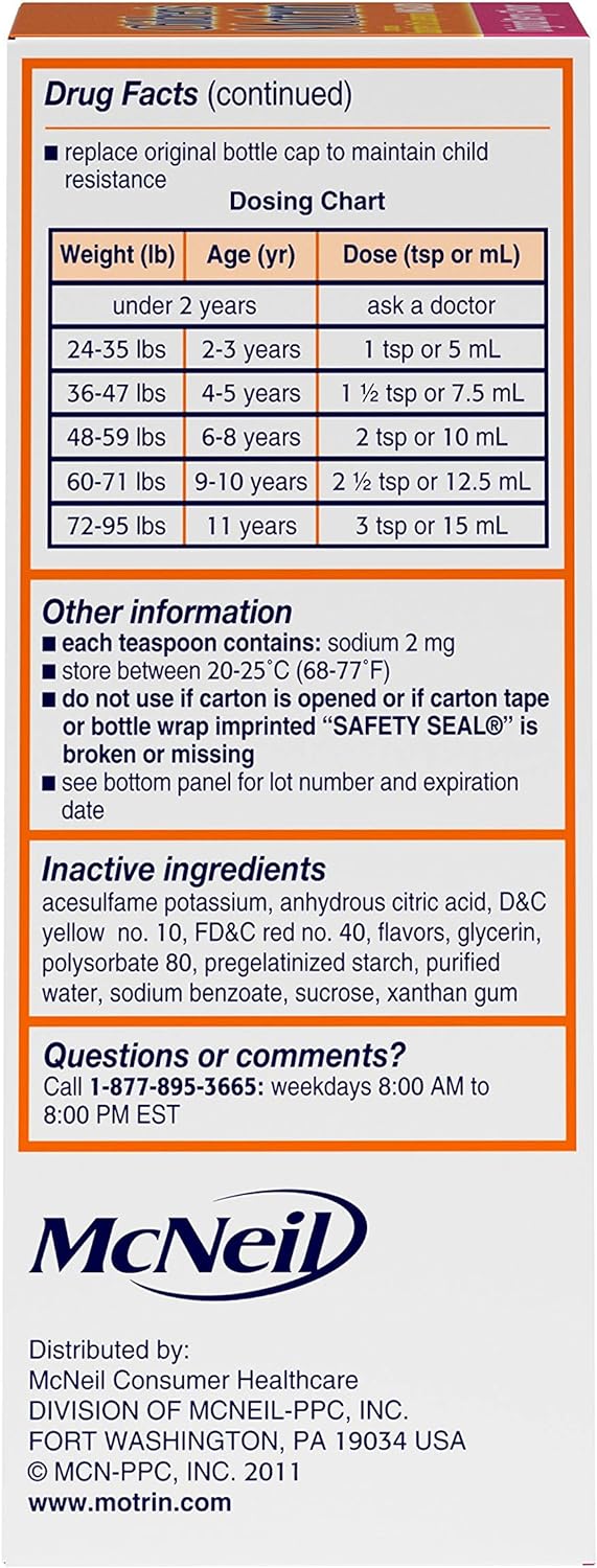 Motrin Children's Pain Reliever and Fever Reducer, 4 Fluiduid Ounce