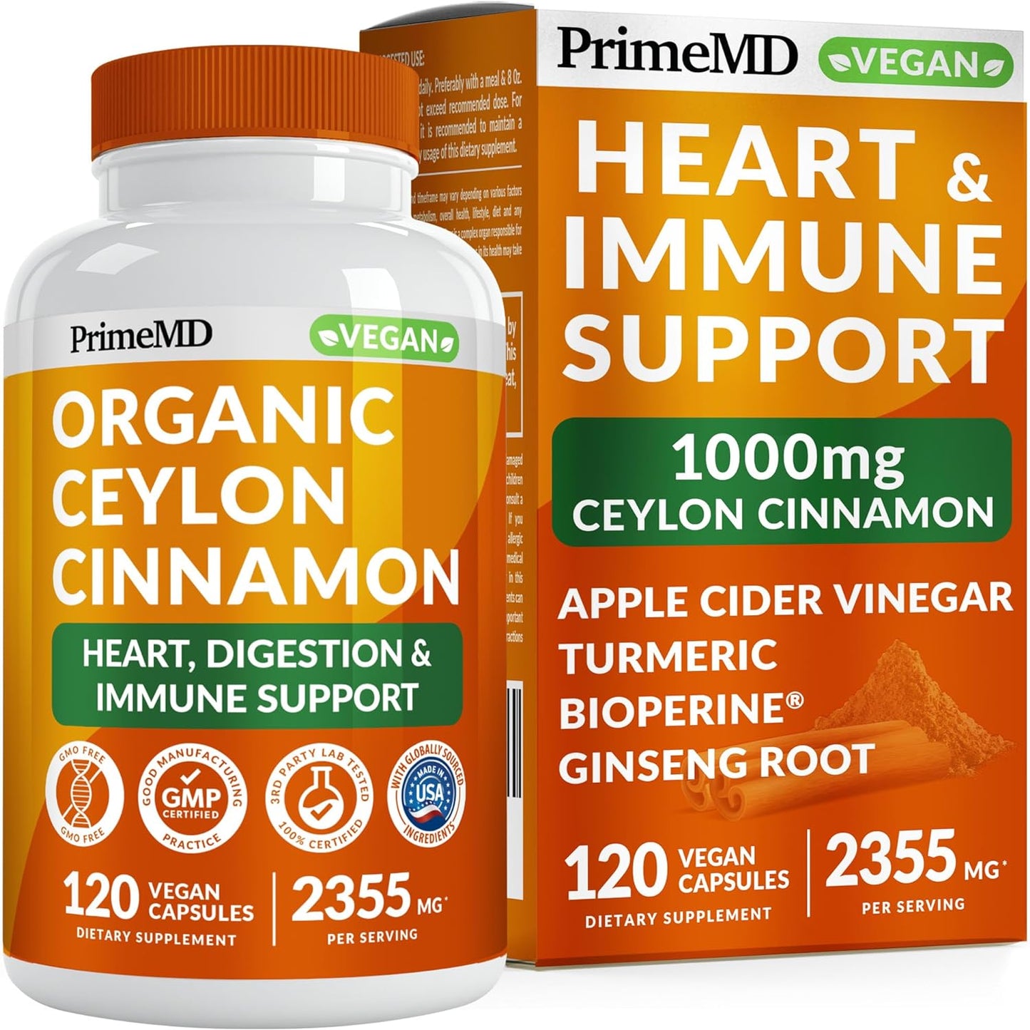 5-in-1 Ceylon Cinnamon Capsules 2355mg with Apple Cider Vinegar,120 Count