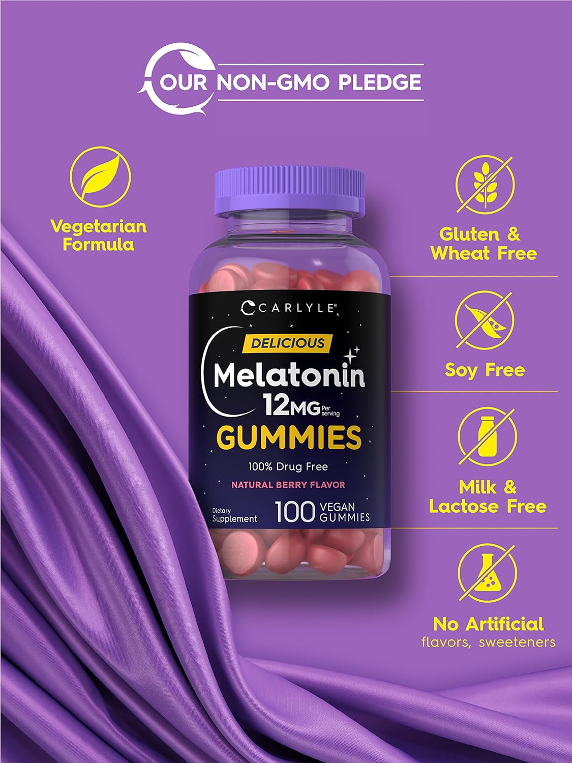 Carlyle Melatonin Natural Berry Flavor Gummies 12mg 100 Count