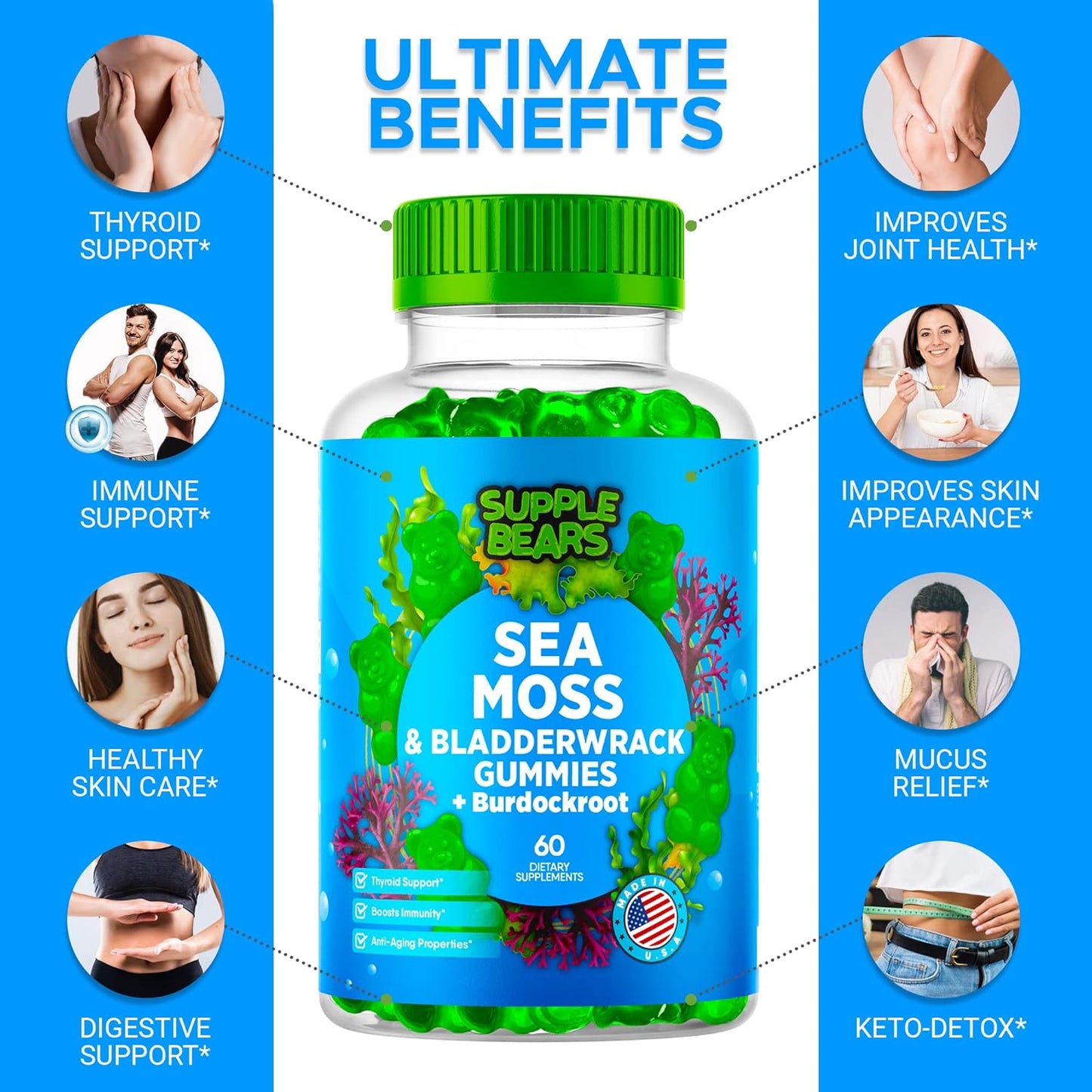 Supplebears Sea Moss  Burdock Root + Bladderwrack 60 Gummies