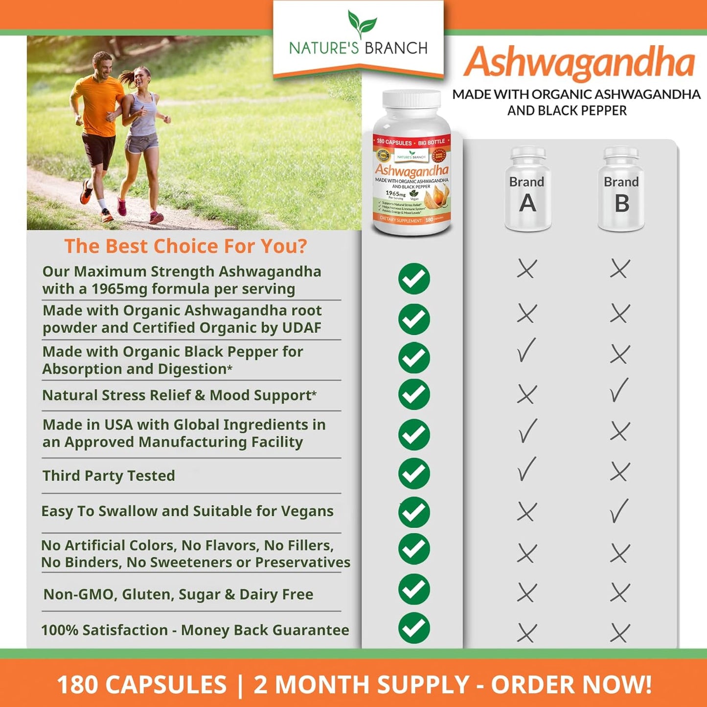 Organic Ashwagandha with Black Pepper - 180 Capsules