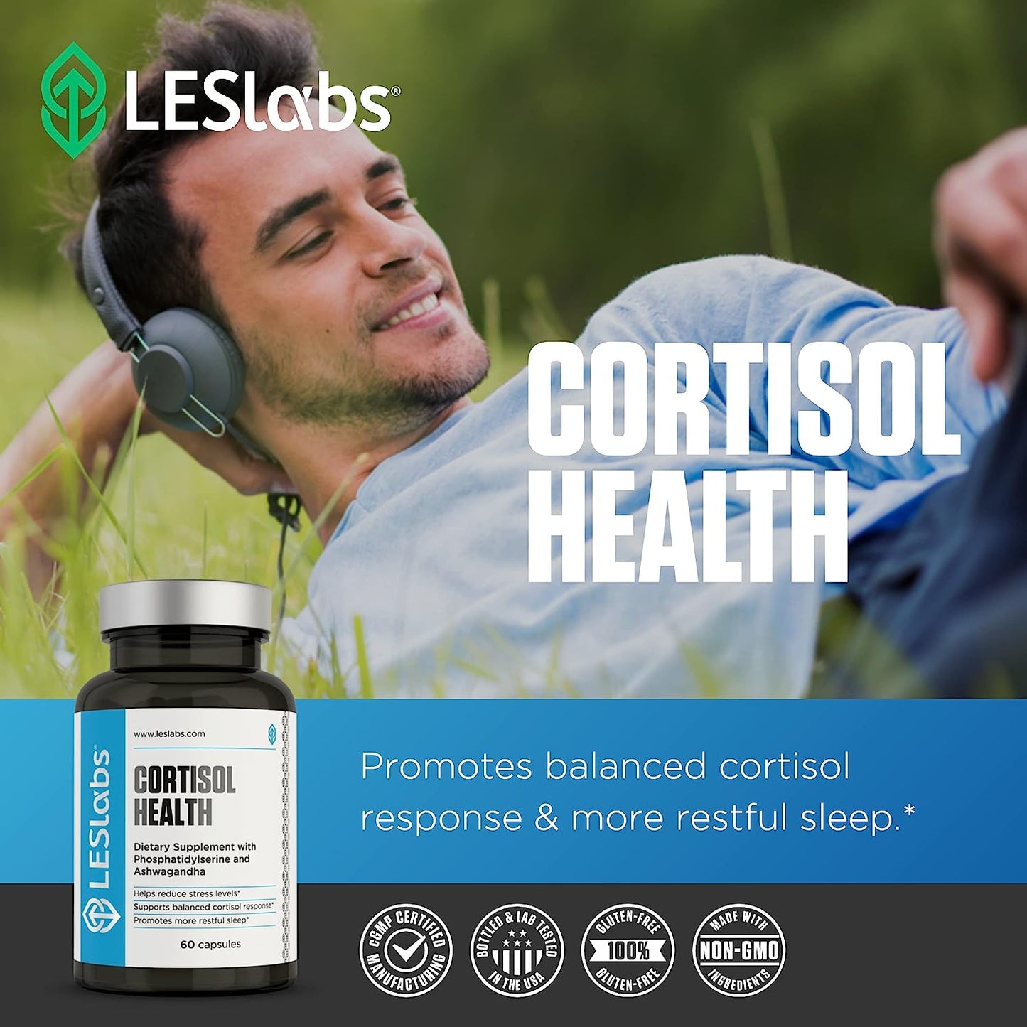 LES Labs Cortisol Health – Stress Relief,  Relaxation & Deep Sleep 60 Capsules