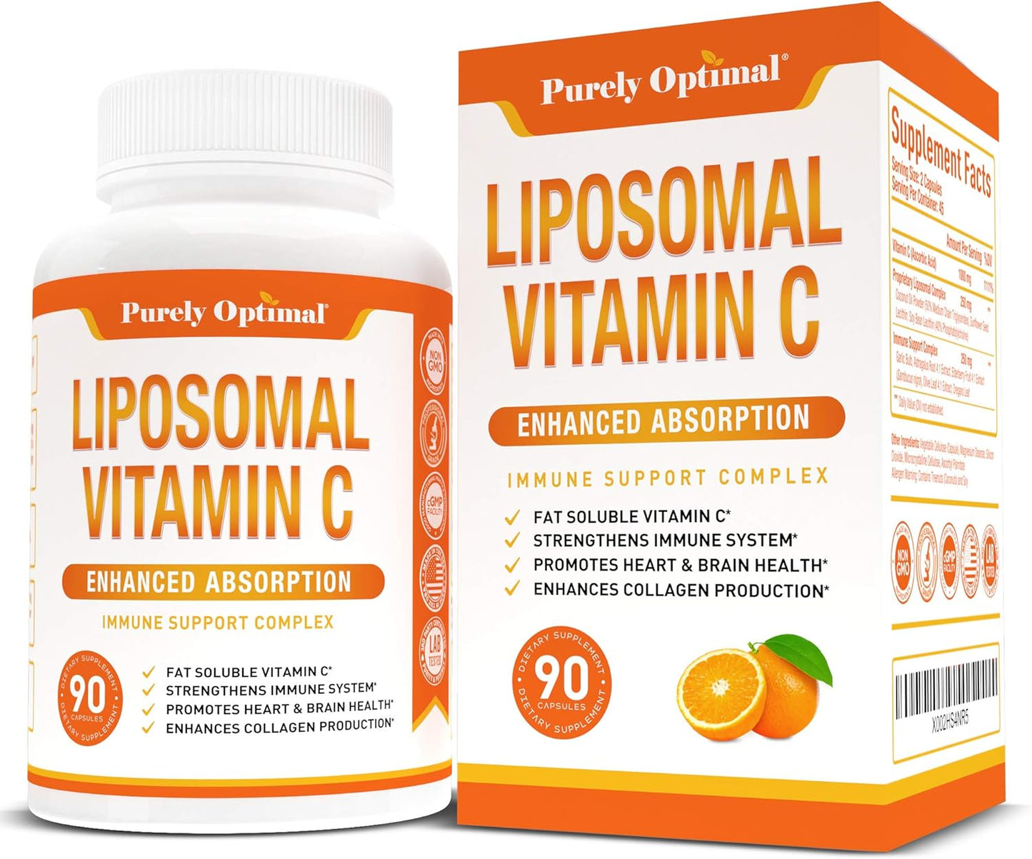 Premium Liposomal Vitamin C Supplement High Absorption, Fat Soluble Ascorbic Acid-90 Capsules