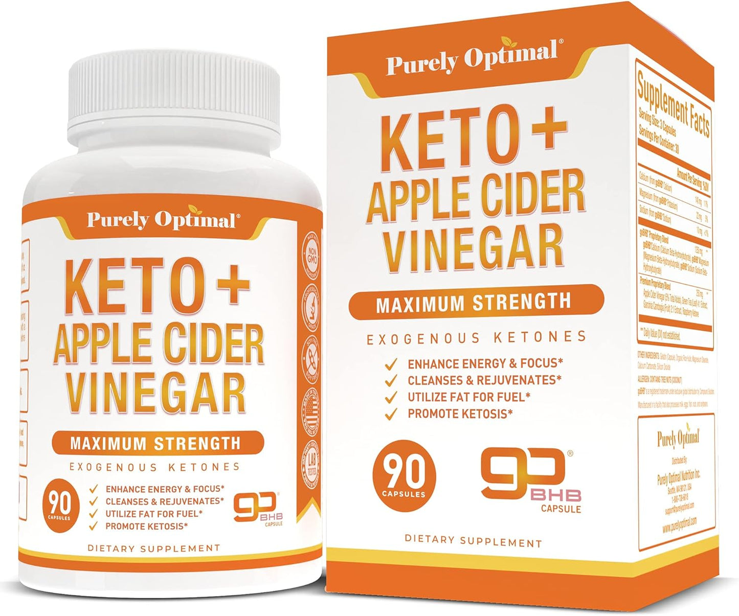 Premium Keto Pills + Apple Cider Vinegar Capsules with Mother - 90 capsules