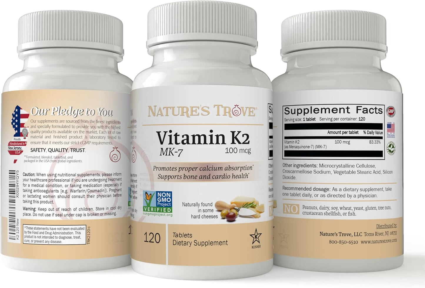 Nature's Trove Vitamin K2 MK7 Supplement, 100mcg, 120 Count