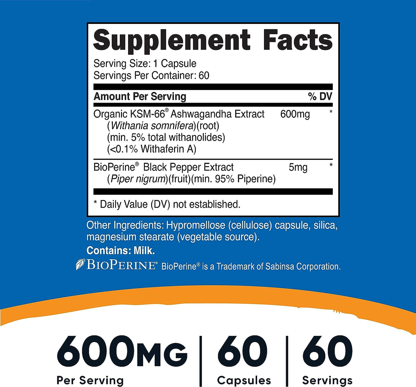 Nutricost KSM-66 Ashwagandha Root Extract 600mg, 60 Veggie Caps