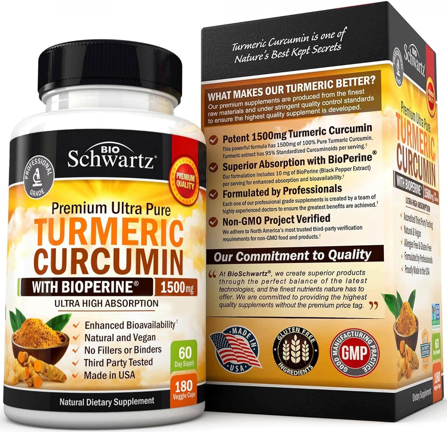 Turmeric Curcumin with Black Pepper Extract 1500mg 180 capsules