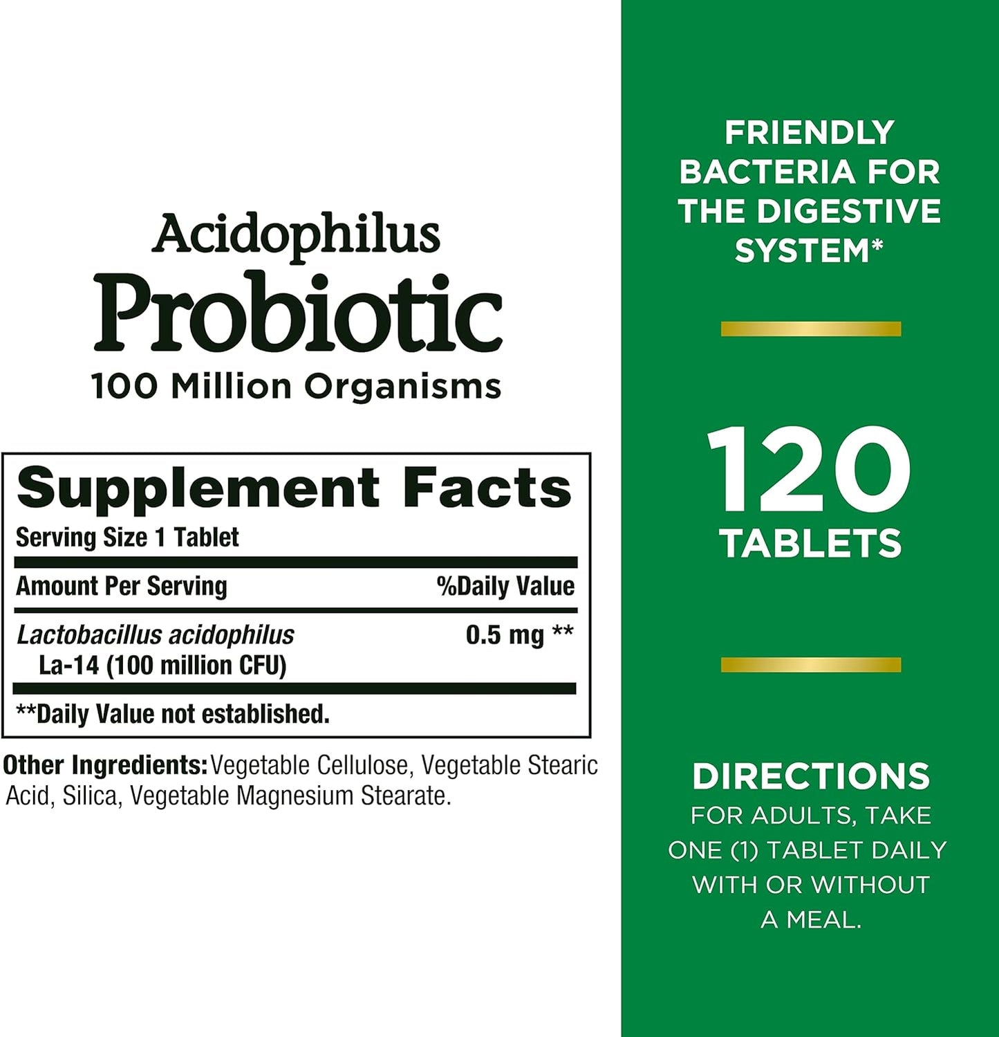 Nature's Bounty Acidophilus Probiotic, Daily Probiotic Supplement, 120 Tablets