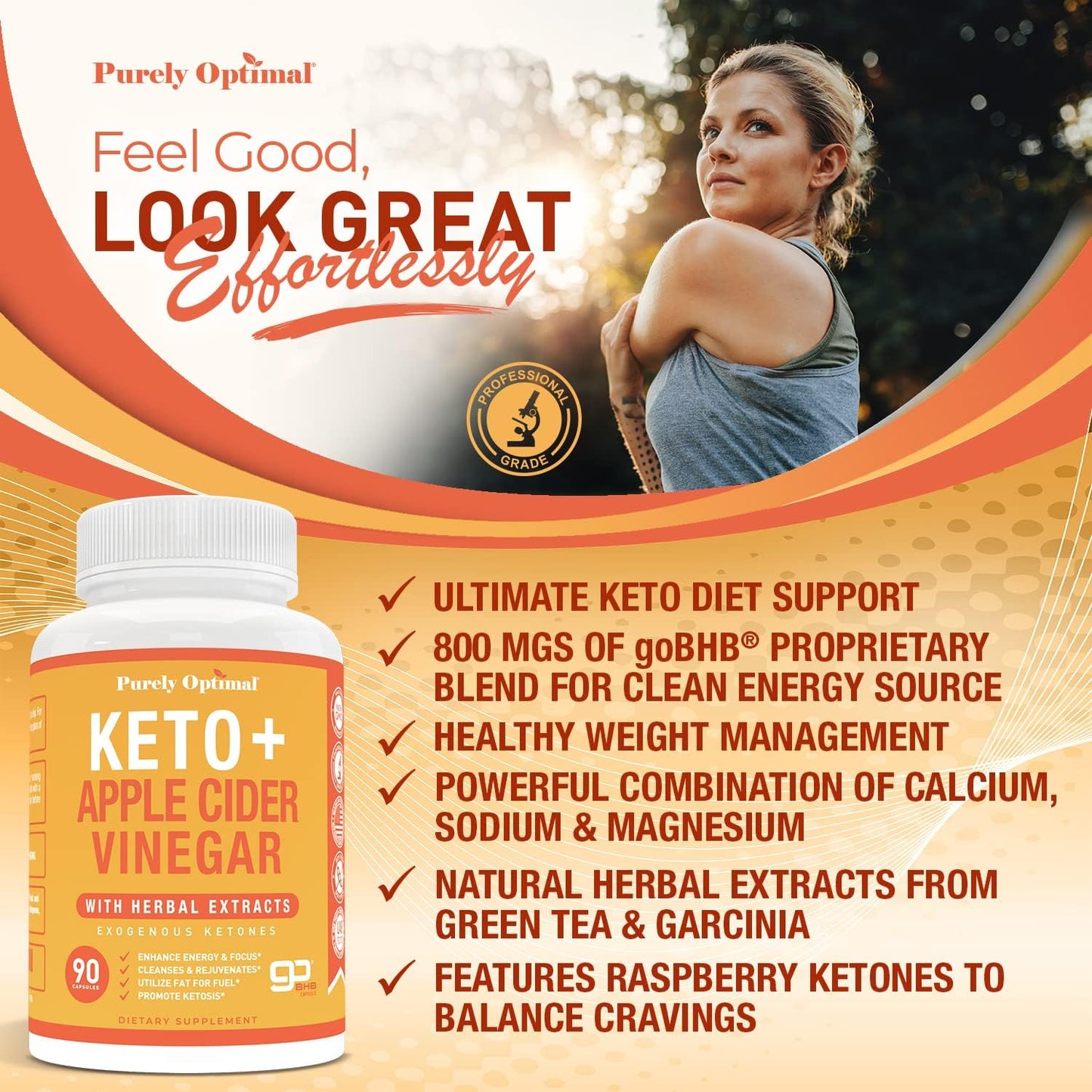 Purely Optimal Premium Keto+Apple Cider Vinegar Pills - 90 capsules