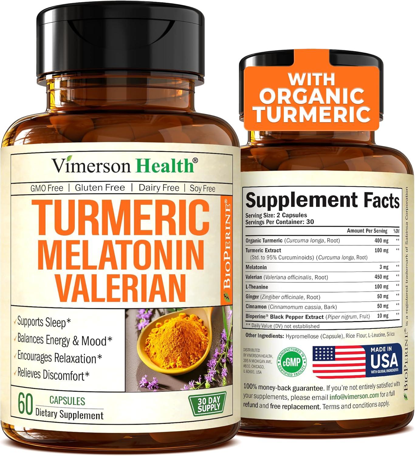 Turmeric, Melatonin & Valerian Root Sleep Aid Supplement - 60 capsules