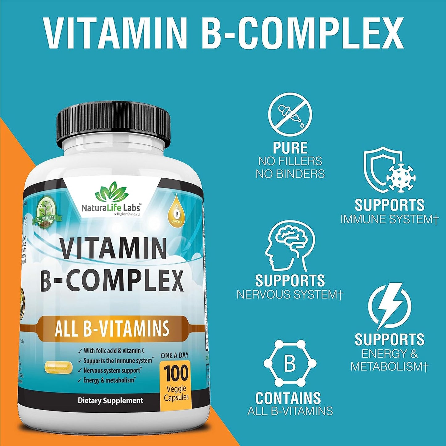 NaturaLife Labs A Higher Standard Vitamin B Complex 100 Veggie Capsules