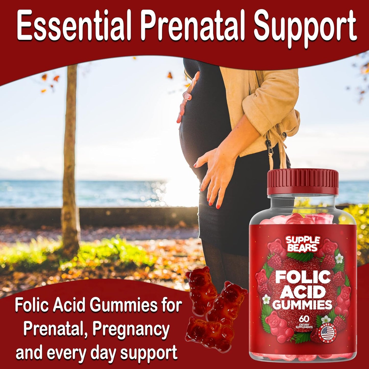 Supplebears Folic Acid Gummies 400mcg- 60 count