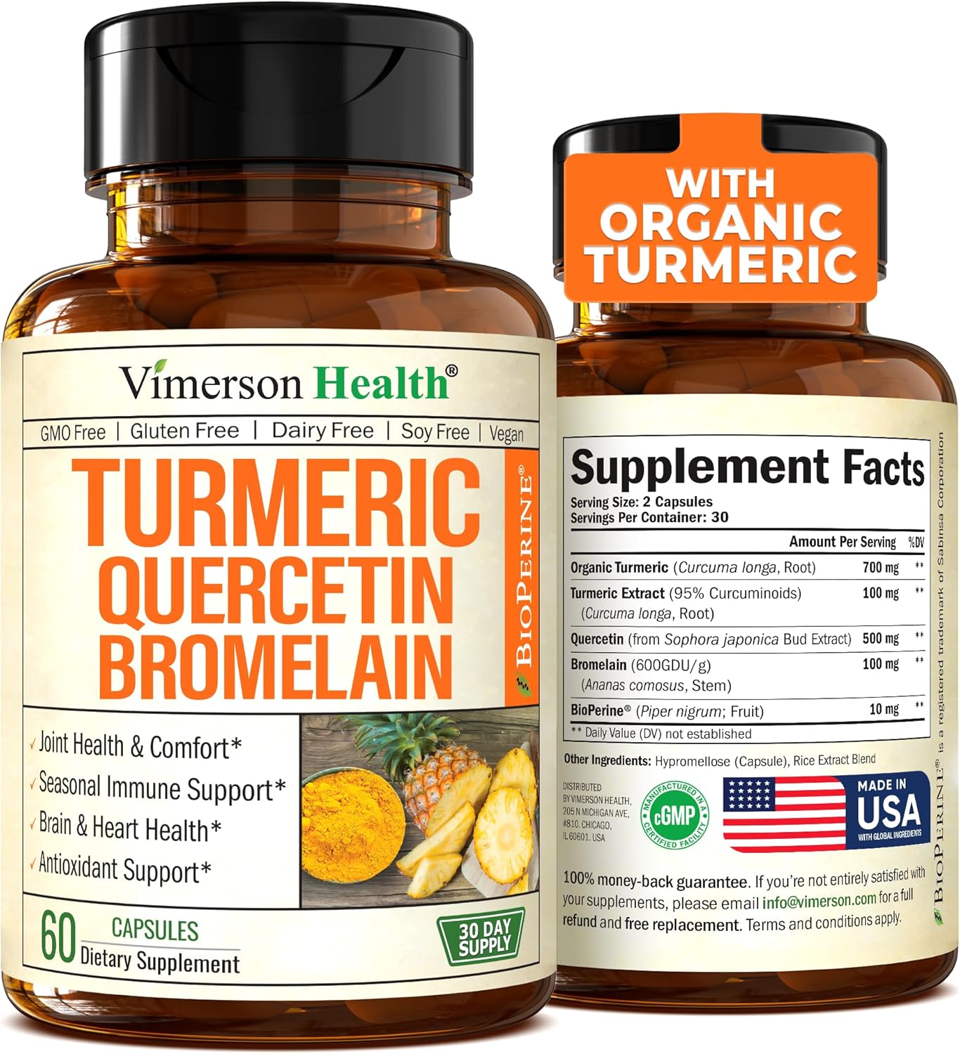 Quercetin with Bromelain & Turmeric Curcumin - Bromelain Supplement -60 capsules