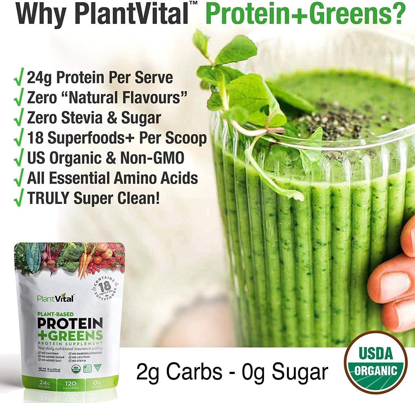 Plantvital Unflavored Organic Vegan Protein Powder